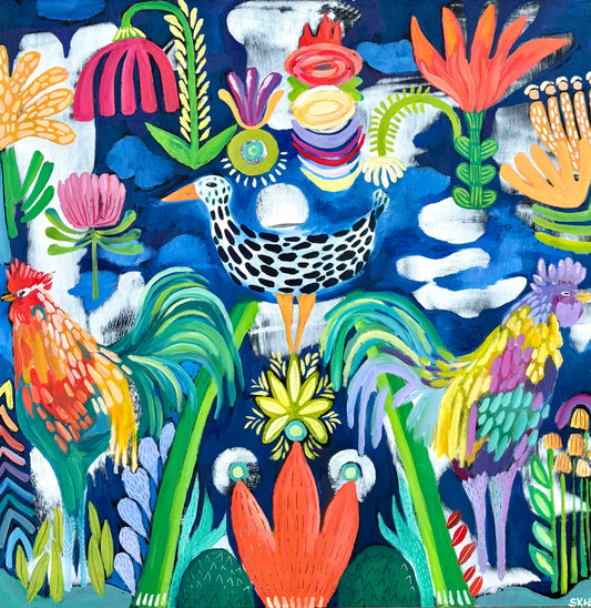 Two Cocks and a Duck