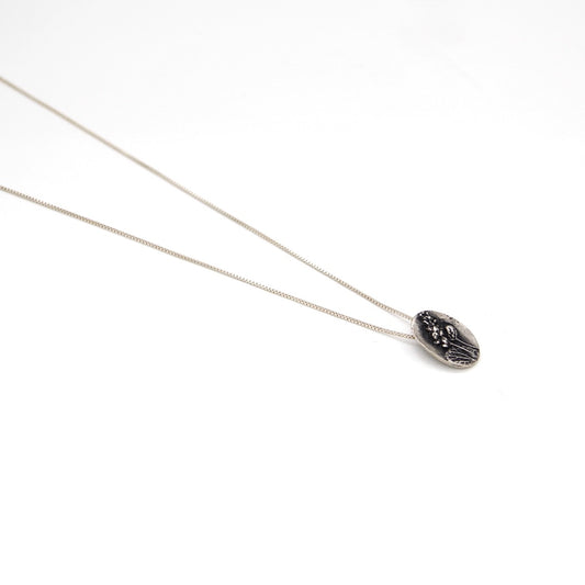 Sterling silver nature inspired, floral detailed small oval pendant necklace by AKA