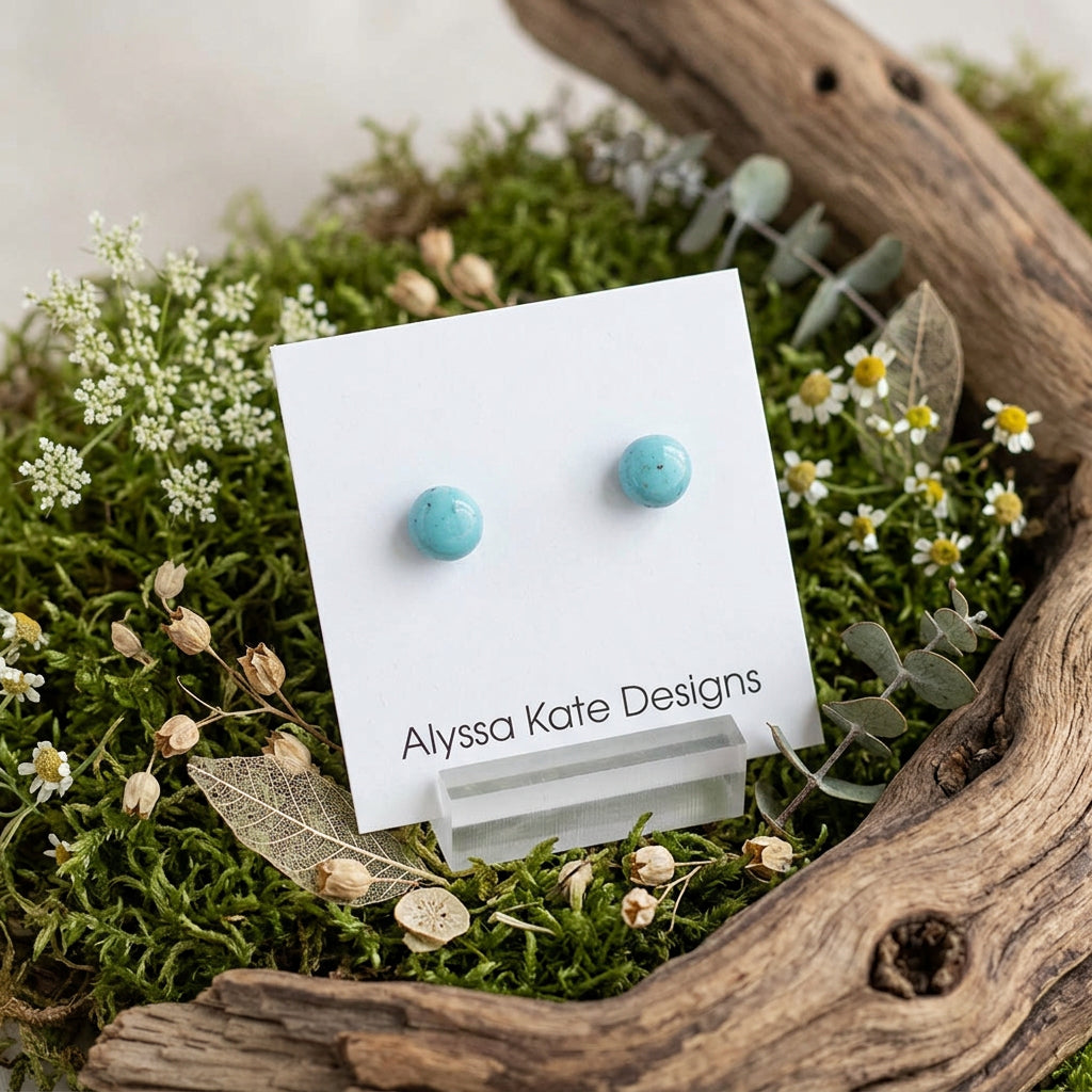 Light Blue Button Studded Earrings by Alyssa Kate Designs