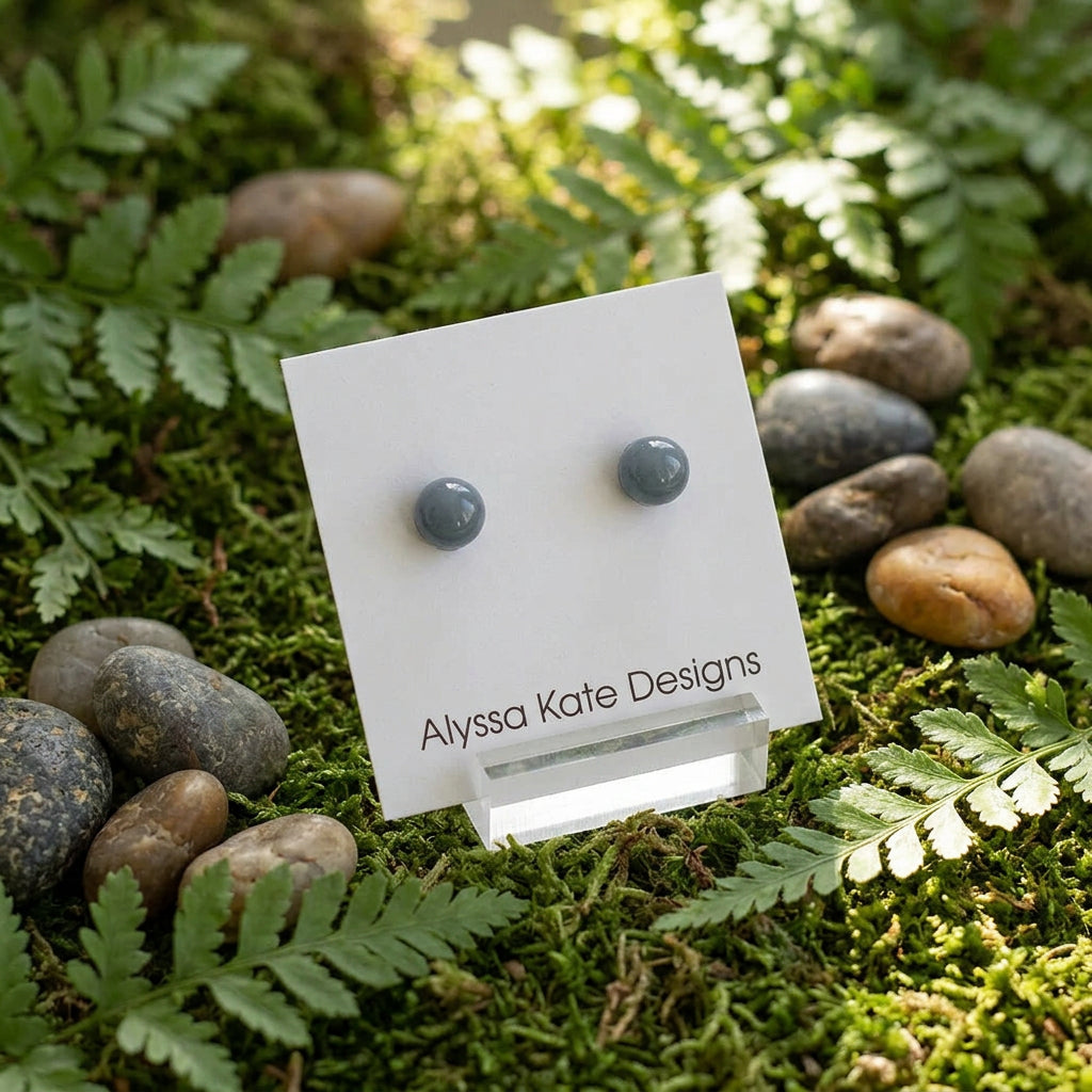 Muted Blue-Grey Button Studded Earrings by Alyssa Kate Designs