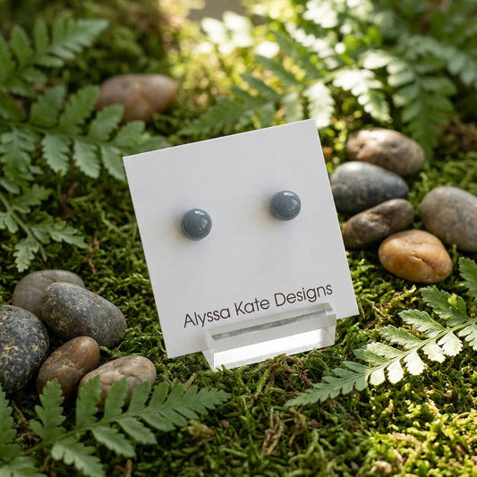 Muted Blue-Grey Button Studded Earrings by Alyssa Kate Designs