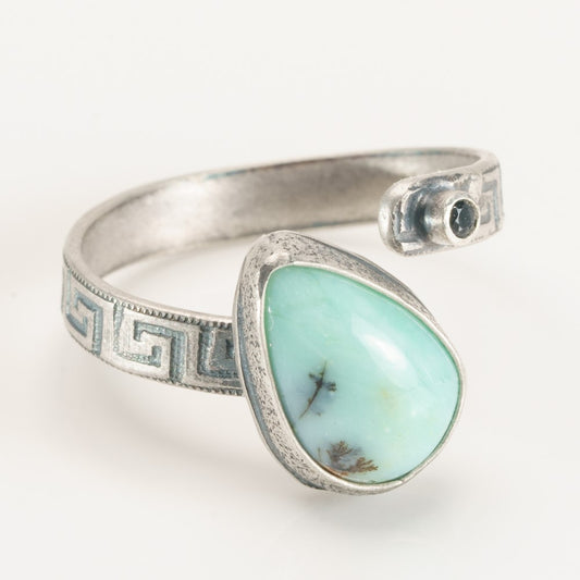 Petrified Wood and Black Spinal Gem Adjustable Sterling Silver Ring by Kathleen Krucoff