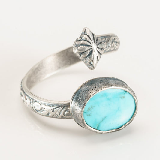 Oval Turquoise Adjustable Sterling Silver Ring by Kathleen Krucoff