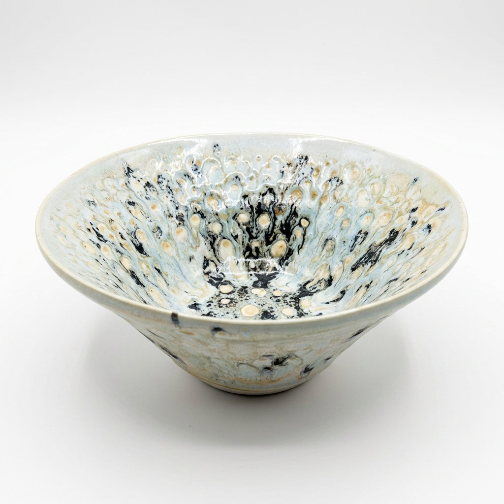 Handmade Textured Flared Ceramic Bowl in Ocean Mist and Earth Colors by Lindsay Railsback