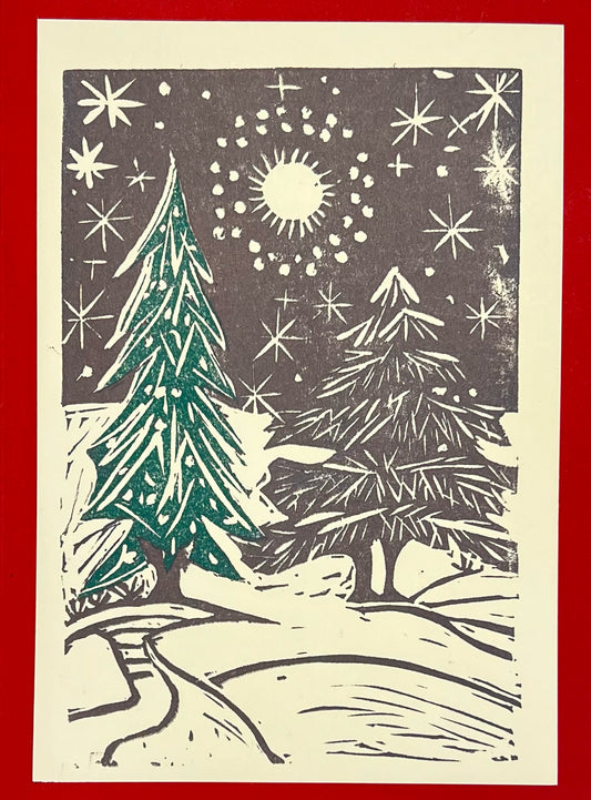 Framable Holiday woodblock print greeting cards by H'Krih Shelhamer