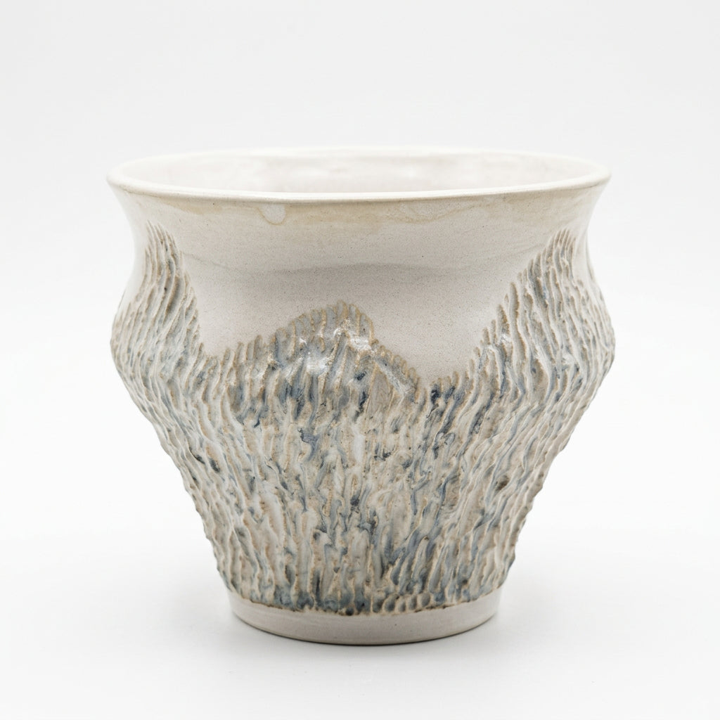 Handmade Textured Open Mouthed Ceramic Decorative Vase in Ocean Mist and Earth Colors by Lindsay Railsback