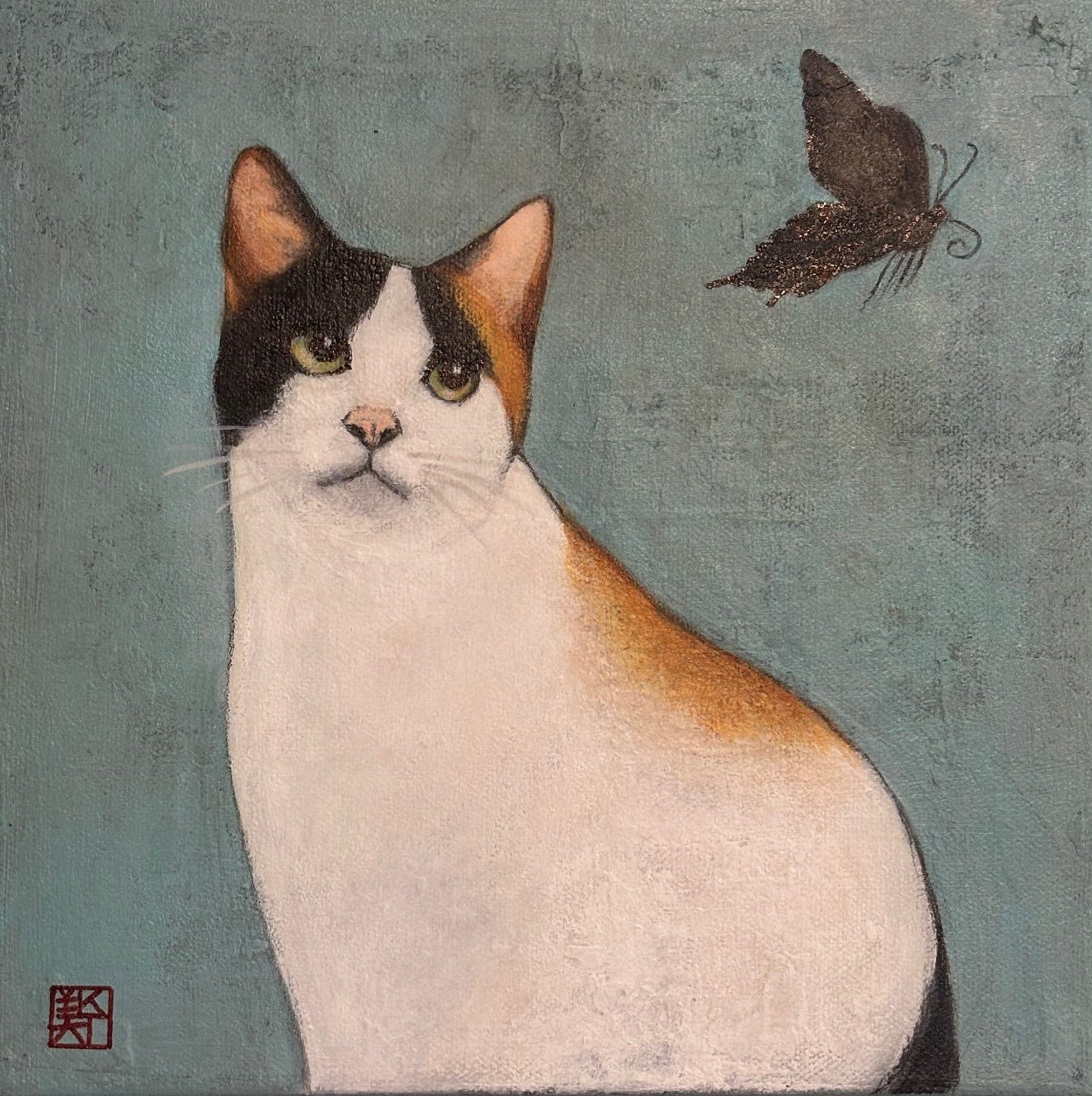 Calico Cat and Butterfly