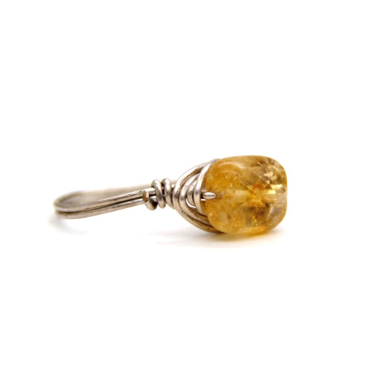 Yellow Quartz on Silver Wire Ring