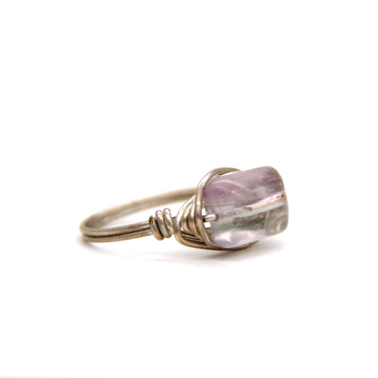 Pink Quartz on Silver Wire Ring
