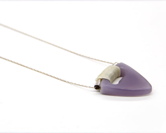 Lavender Arrow-Shaped Necklace with Cream Nylon Cord on Sterling Silver Necklace by John Wirth