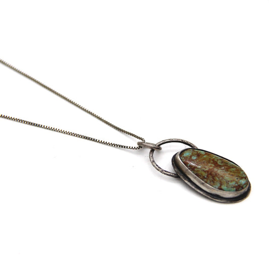 Turquoise and .925 Sterling Silver Oval Pendant Necklace