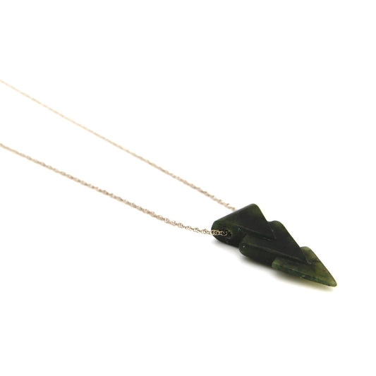 British Columbia Jade Chevron Arrow-Shaped Stone on Silver Chain Necklace