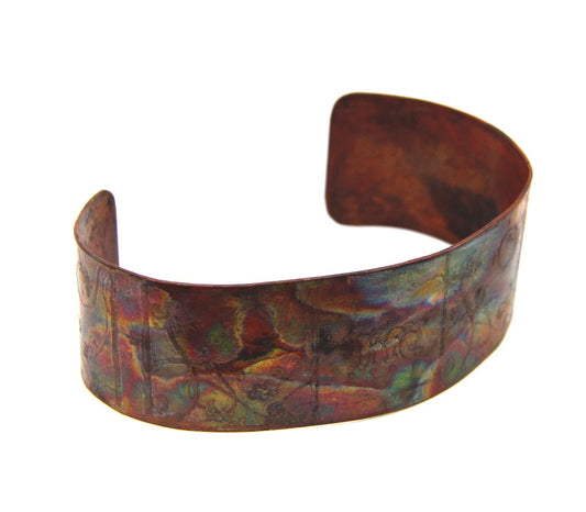 Etched Copper "Life" with Flame Painted Patina Bracelet