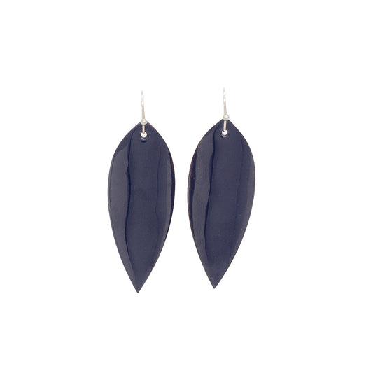 Dark Blue Feather Shaped Earrings by Pat Ellis